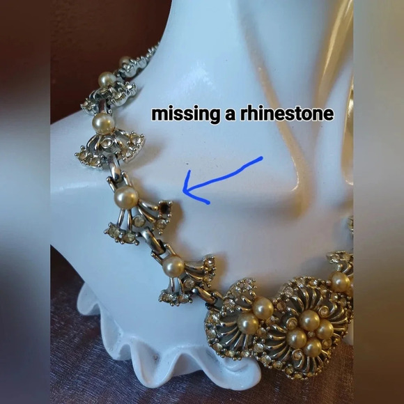 🍒 Vintage Sarah Coventry Fantasia Necklace 1956-1958 Rhinestone and Pearl - Picture 3 of 7